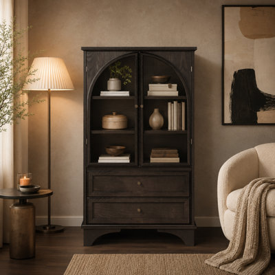 Vitrine de porte vitrée brune de 52,17 pouces, tiroirs doubles avec tablettes réglables, vitrine multi-scène grande capacité et armoire de rangement
