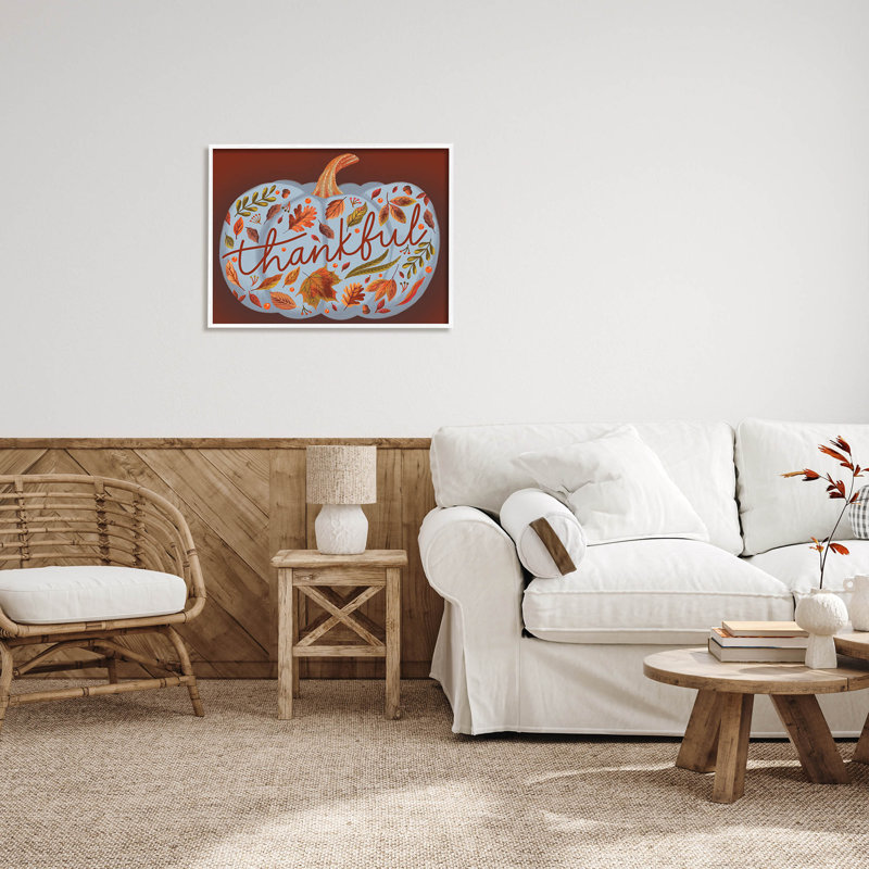 Feuille de remerciement à motif citrouille at-246, H 24 po x l 30 po x P 1,5 po, Giclée encadrée blanc bord de mer