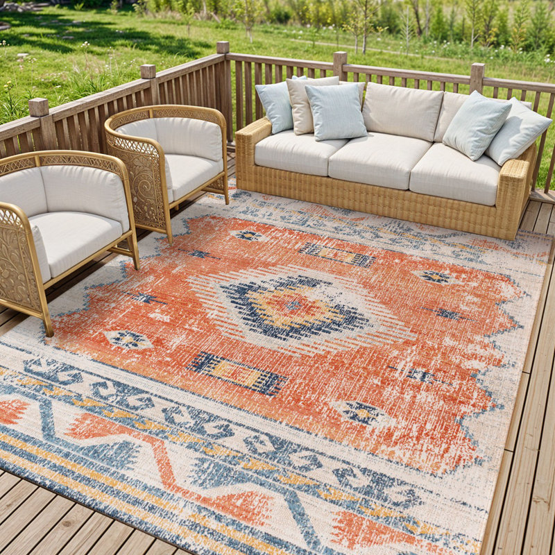 Modern Outdoor Rug, Geometric Anti Slip Easy to Clean Rug For Patio, Balcony, Decks & Garden, Rectangle 120 x 170 cm
