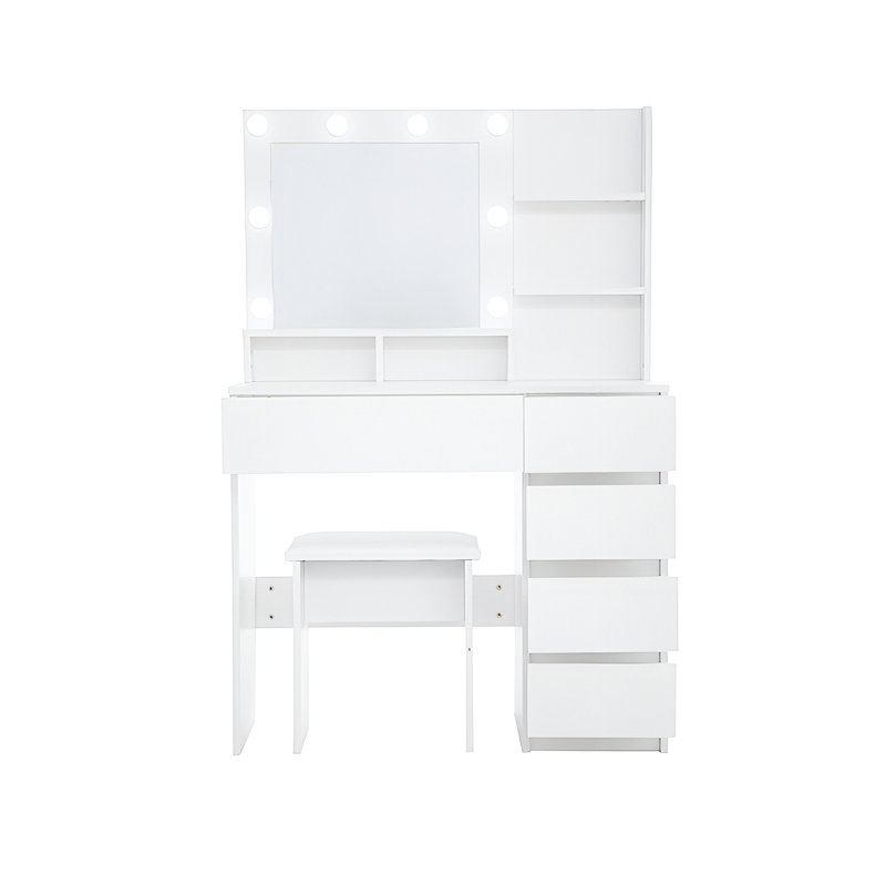 Makeup Vanity Desk With Mirror & , 3 Settings, 4 Drawers, Spacious, White Modern Style Table Lighting Declarations, Vast Storage Space,