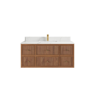 Sonoma Floating Teak 48'' Single Bathroom Vanity with Quartz Top