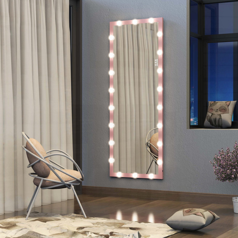 Miroir Hollywood avec lumières - cadre rose