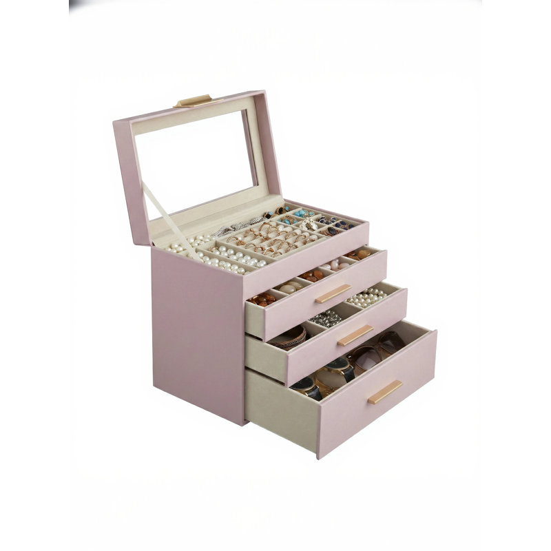 4-Tier Jewellery Storage Organiser with Glass Lid, Purple