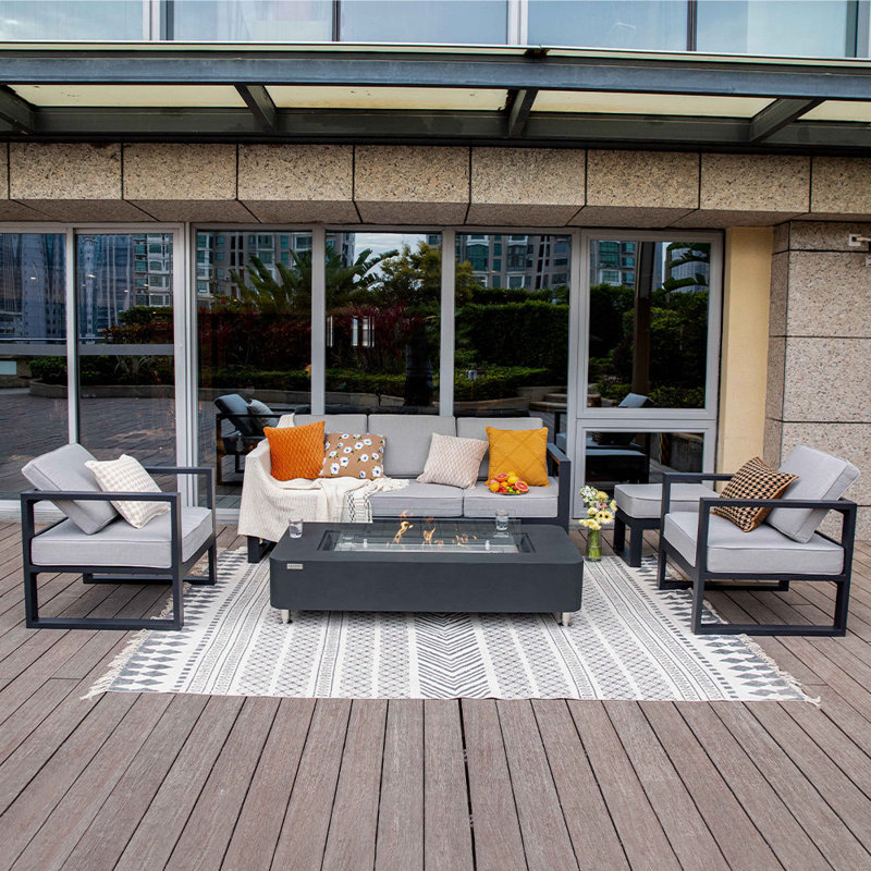 Britani Rectangle Concrete Bio-Ethanol Smokeless Fire Pit Table, Slate Black