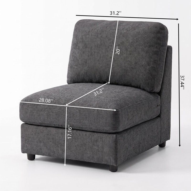 Siège simple sans accoudoir | Complément pour canapé modulaire modulaire, Gris foncé