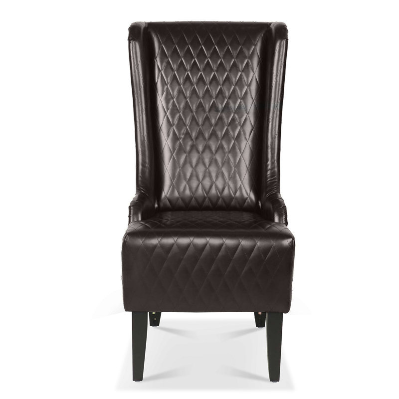 Upholstered High-Back Accent Chair Wingback Chair, Brown Faux Leather, 1 