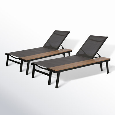 Christine 77.16 Long Reclining Eucalyptus Chaise Lounge Set with Table