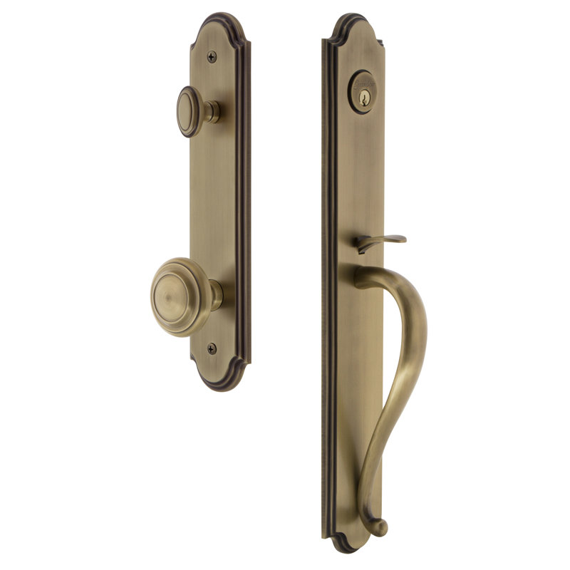 Handleset with Single Cylinder Deadbolt and Circulaire Door Knob and Rosette, Vintage Brass, 2.375"
