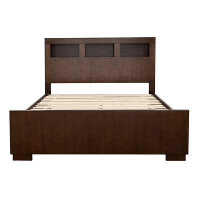 Lit double contemporain, tête de lit bibliothèque en cappuccino riche, lit de couleur cappuccino de 47,41 po x 66 po avec tête de lit fonctionnelle en bois franc asiatique, Essential, l 89 po