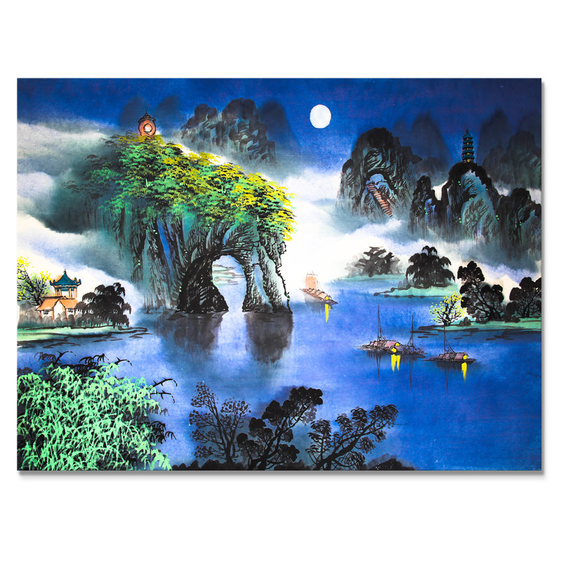 Encre de Chine chinoise - reproduction sur toile, H 8 po x l 12 po x P 1 po, Toile tendue