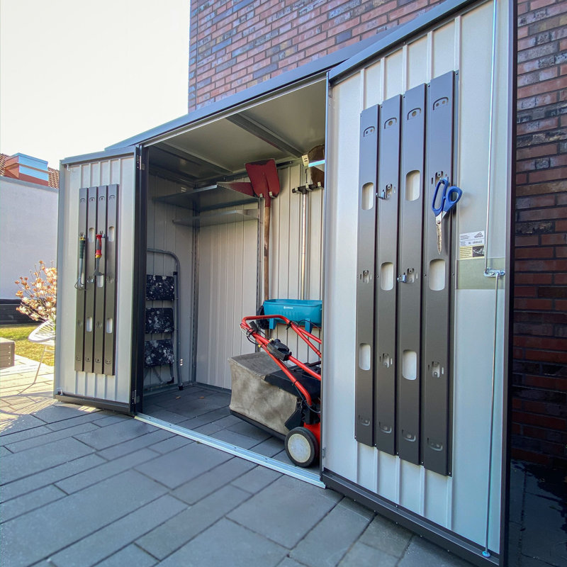 Biohort Equipment Locker 230 7.5' x 2.7' x 6' Water Resistant Metal Tool Shed with Lock, Dark Gray