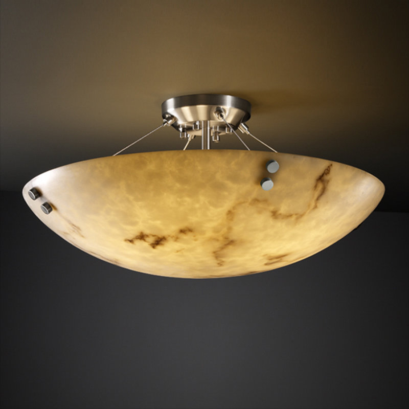 LumenAria™ Flush Mount, Concentric Squares, Brushed Nickel, Round Bowl