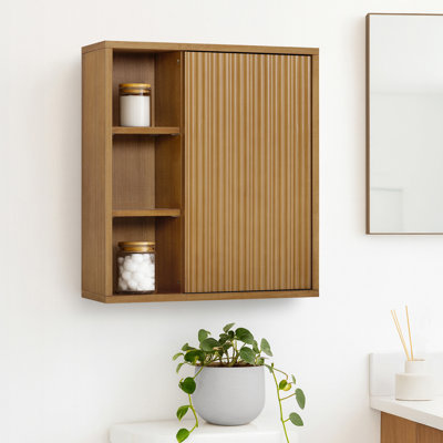 Wall Bathroom Cabinet with Open Storage Compartments & 1 Fluted Door