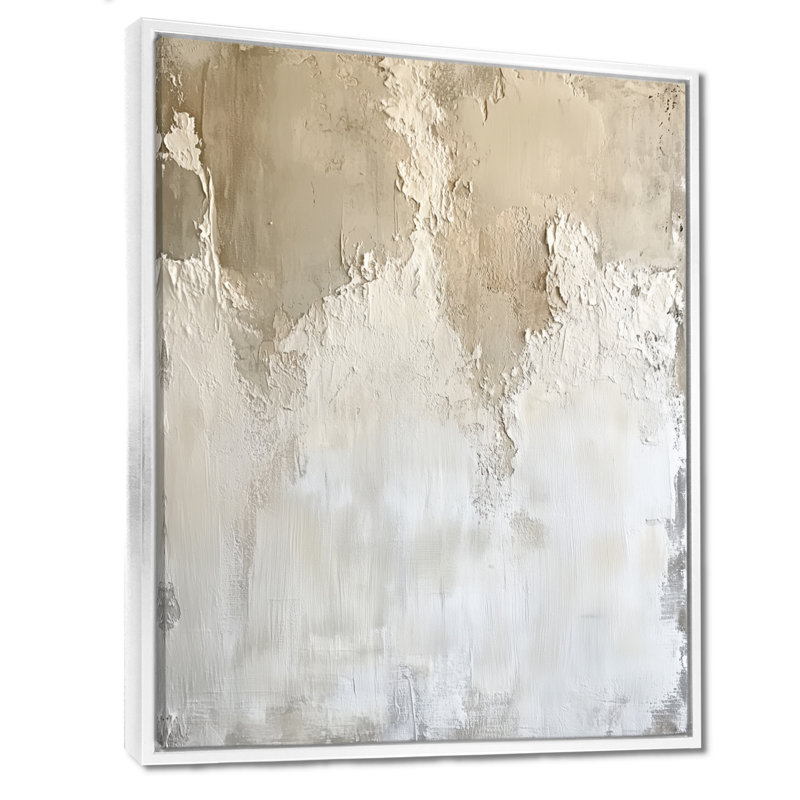 Couches de peinture en plâtre beige doux II - décoration murale minimaliste beige, H 44 po x l 34 po, Cadre flottant blanc