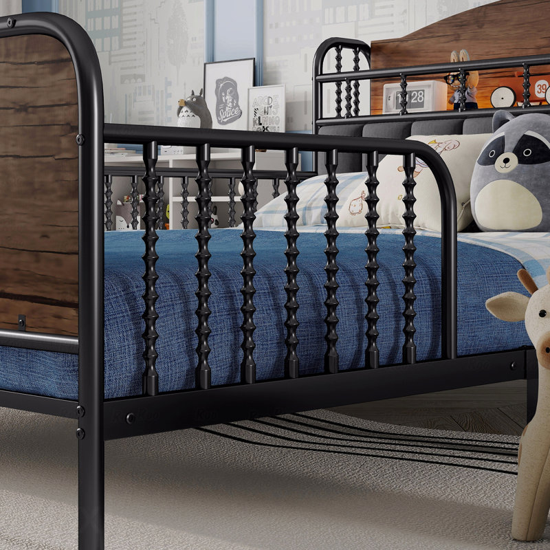 Lit plateforme en métal pleine grandeur avec lumière, pour chambre d'enfant Lit en métal avec design rembourré et avec fonction de rangement avec tête de lit