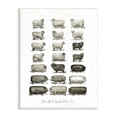 «Farm Farm Breeds», cochons, moutons, diagramme, plaque murale, art par lettrage et doublure