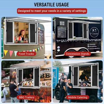 Aluminum Alloy Food Truck Window, Heavy Duty Serving Hatch with Awning, 85° Opening, Dual Sliding Security Screens & Waterproof Seal for Concession Stand