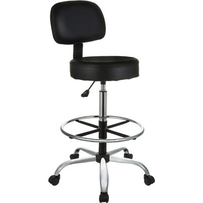 Multi-Purpose Adjustable Drafting & Bar Stool With Footrest And Wheels – Black – Counter/Bar Height, Swivel Seat, Rolling Office, Spa, Or Drafting Stool