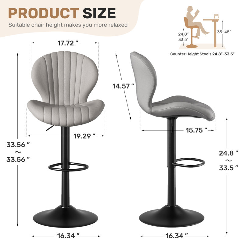 19.29" Bar Stools Set of 2 Modern Swivel Bar Chairs, Barstools Counter Height with High Backrest, Easy 3-5 Minute Assembly for Bar, Kitchen, Dining Room