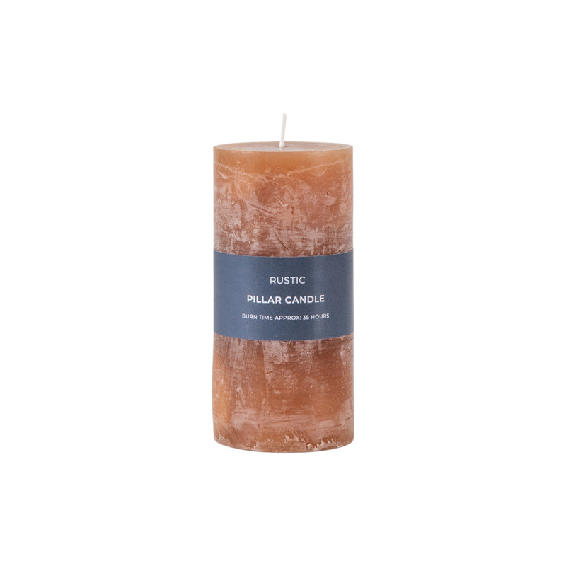 Unscented Pillar Candle, 14cm H x 7cm W x 7cm D, Browny Orange