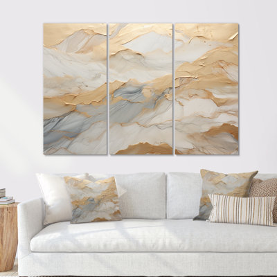 Ensemble d'art mural sur toile beige et doré Glacier Stone III - formes abstraites