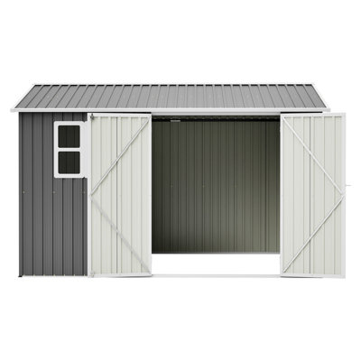 8'x6' Large Steel Storage Shed with Window, Lockable Doors & Sloped Roof, Heavy Duty Outdoor Tool Shed for Garden, Patio, Backyard, Lawn - Dark Gray
