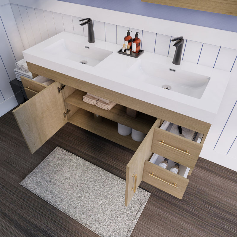 Ensemble de meuble-lavabo double mural 60 "Spring, Chêne blanc