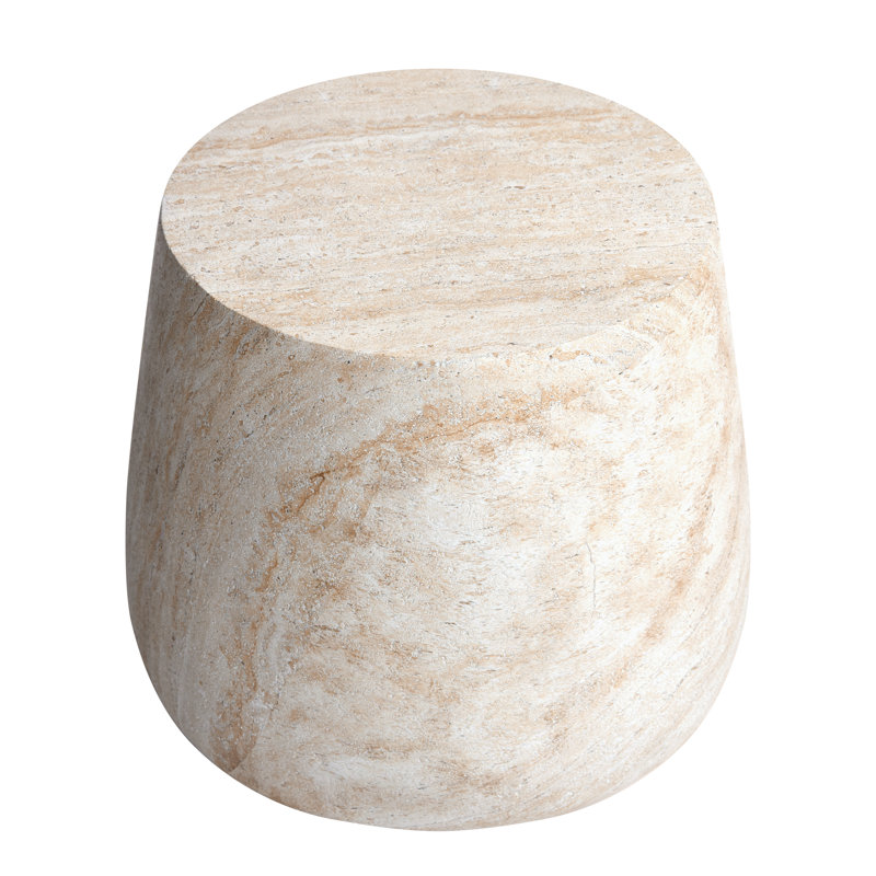 Barrel Travertine Stone Finish MgO Side Accent Table