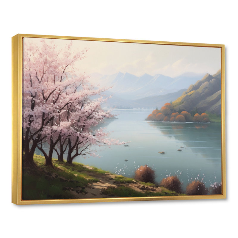 «Kerolos Cherry Blossom Trees» par The Water V sur toile, H 24 po x l 32 po x P 1 po, Cadre flottant doré