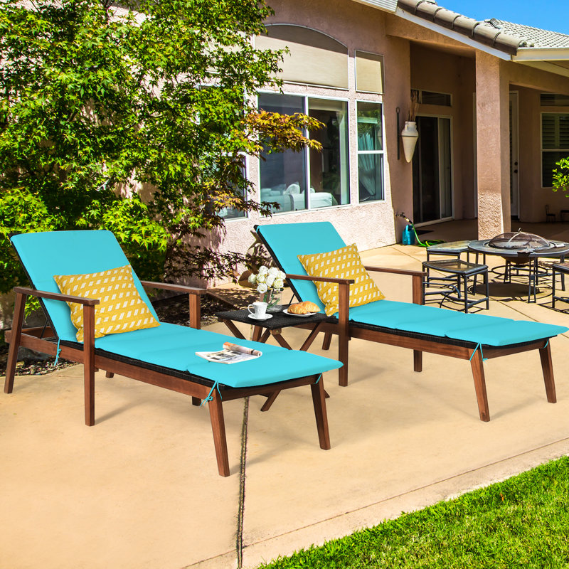 Aous Outdoor Chaise Lounge Set with Table , Cushion Included, Blue