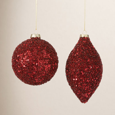 2 Piece Encrusted Solid Finial Ornament Set