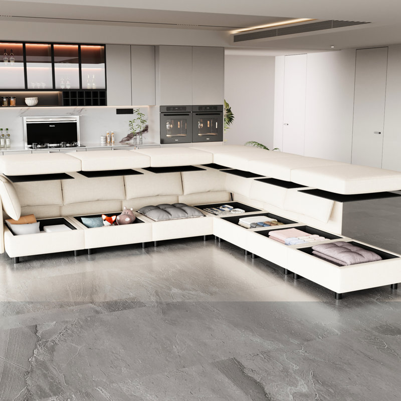 Canapé modulaire modulaire, coussin de dossier relaxable, chenille beige, 4, P 98,72 po x l 64,61 po H 32,74 po, poids de 183,77 lb avec option de rangement, confortable, profondeur, largeur, hauteur,