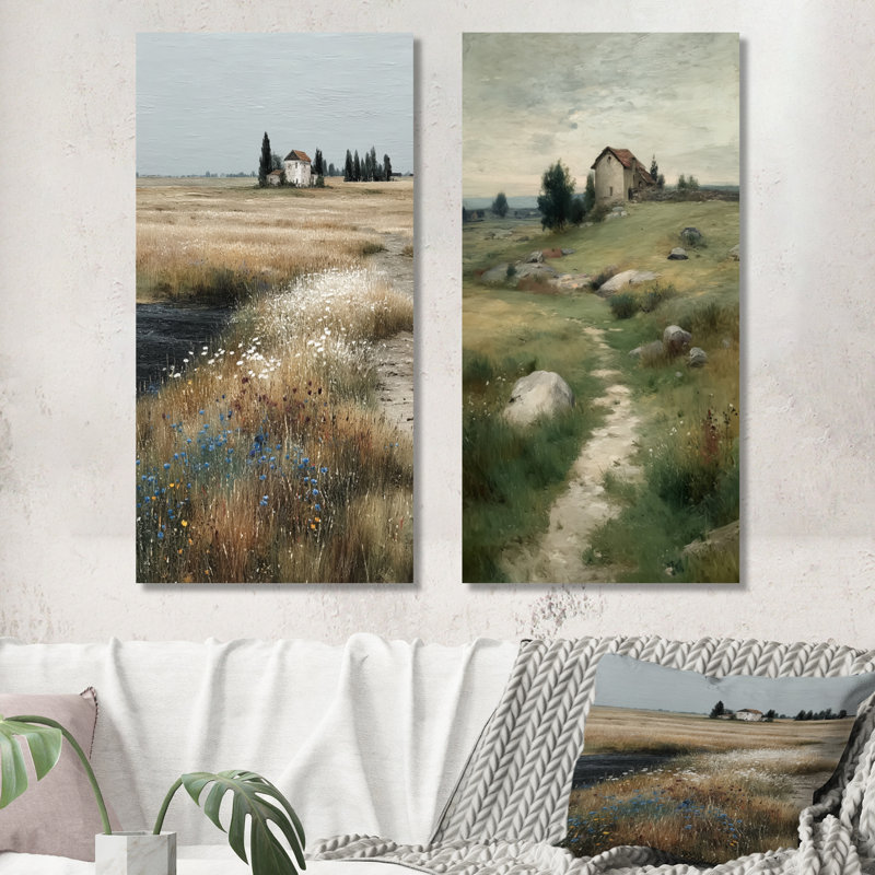 «Brown White Farmhouse Meadows in Ireland», impression d'art mural en métal 2 pièces, H 40 po x l 40 po