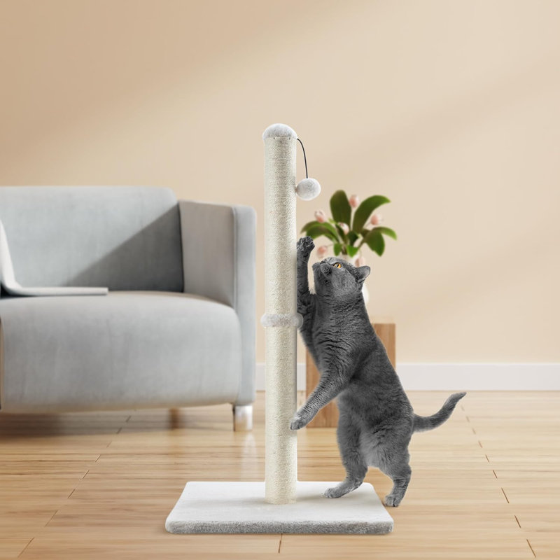 29" Beige Sisal Cat Scratching Post with Plush Ball