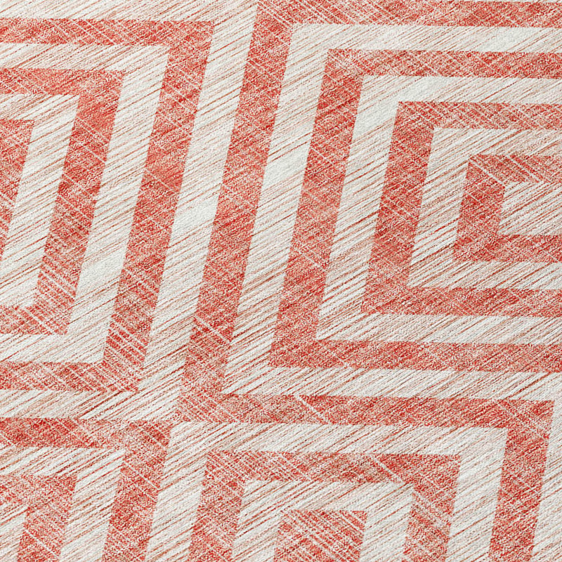 Tapis d'intérieur rond lavable géométrique 8 pi saumon et ivoire