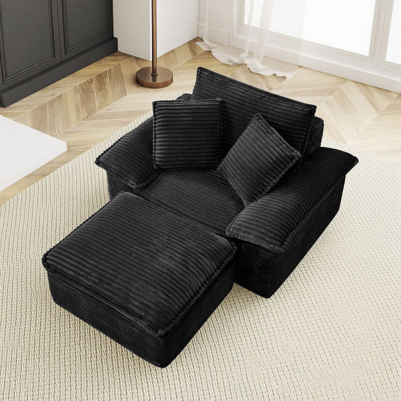 Fauteuil d'appoint surdimensionné 47 po avec repose-pieds en velours côtelé pour salon, Black