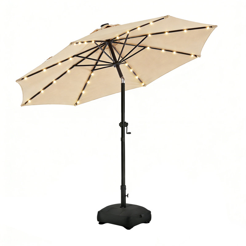 Parasol solaire à DEL avec base et bouton-poussoir, Beige, H 100 po x l 108 po x P 108 po