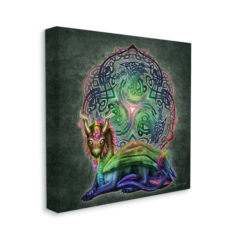 «Bungalow Rose Dragon on Celtic» par Brigid Ashwood - reproduction d'art sur toile tendue, H 17 po x l 17 po x P 1,5 po