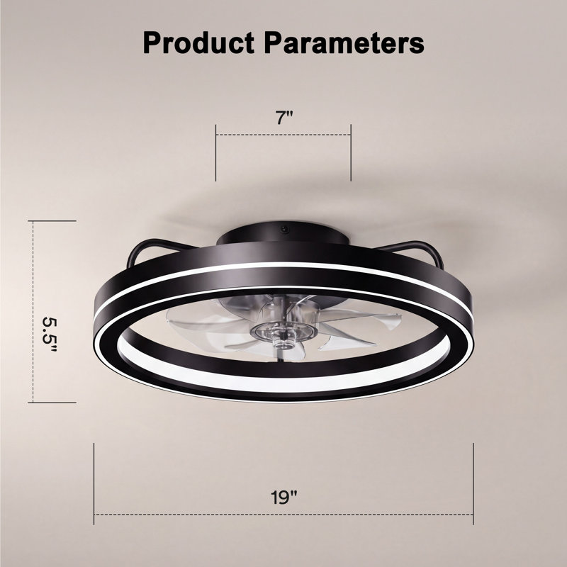 Ventilateur de plafond intelligent de 19 po avec éclairage Lumary, ventilateur de plafond encastré à profil bas, CCT + RVBAI + veilleuse, application / voix / télécommande (noir)