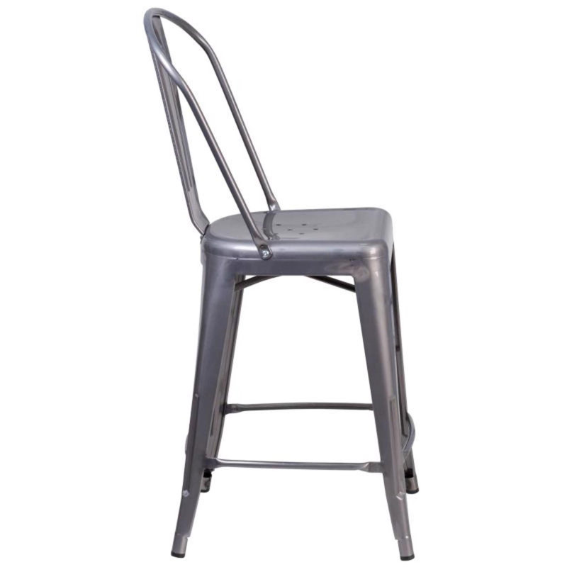 Lincoln 24" Industrial Style Bar Stool, Clear Coat - Set of 4 - Modern Metal Counter Height