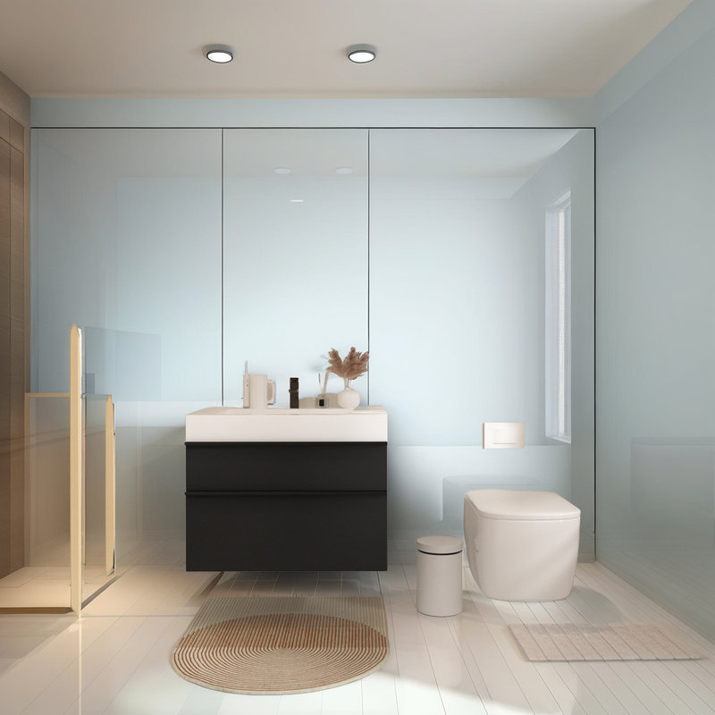 Meuble-lavabo mural avec lavabo en acrylique intégré - conception personnalisable avec rangement, pré-assemblé, Noir, 36"
