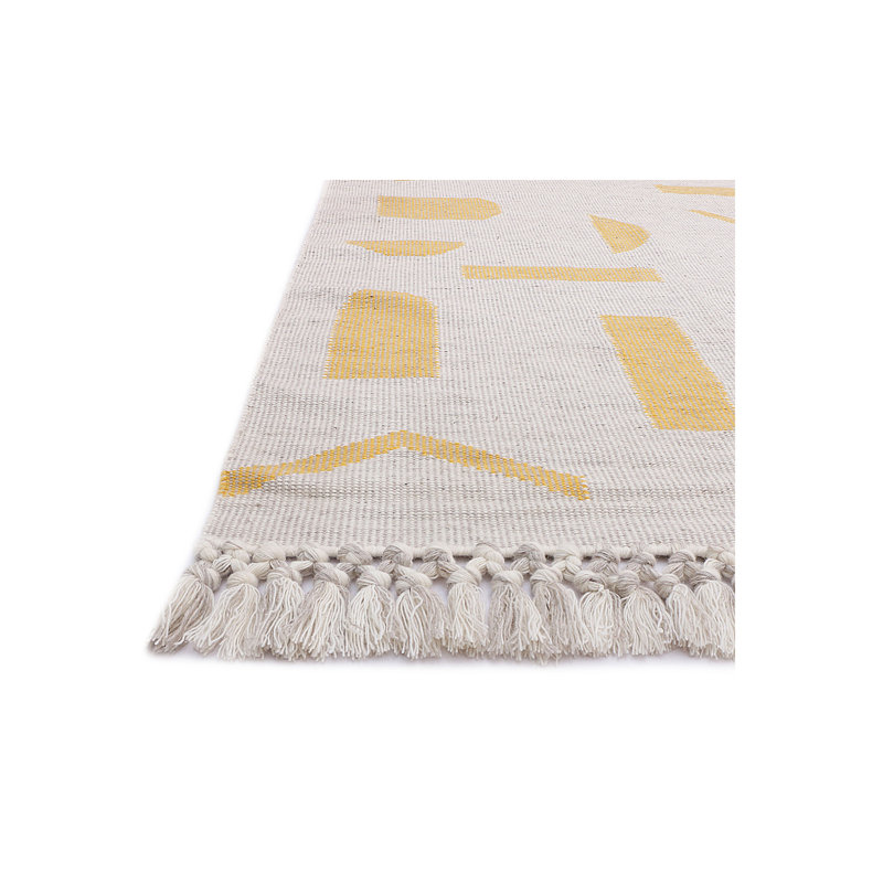 Tapis jaune en laine tissé à la main, Rectangle 6 pi x 9 pi