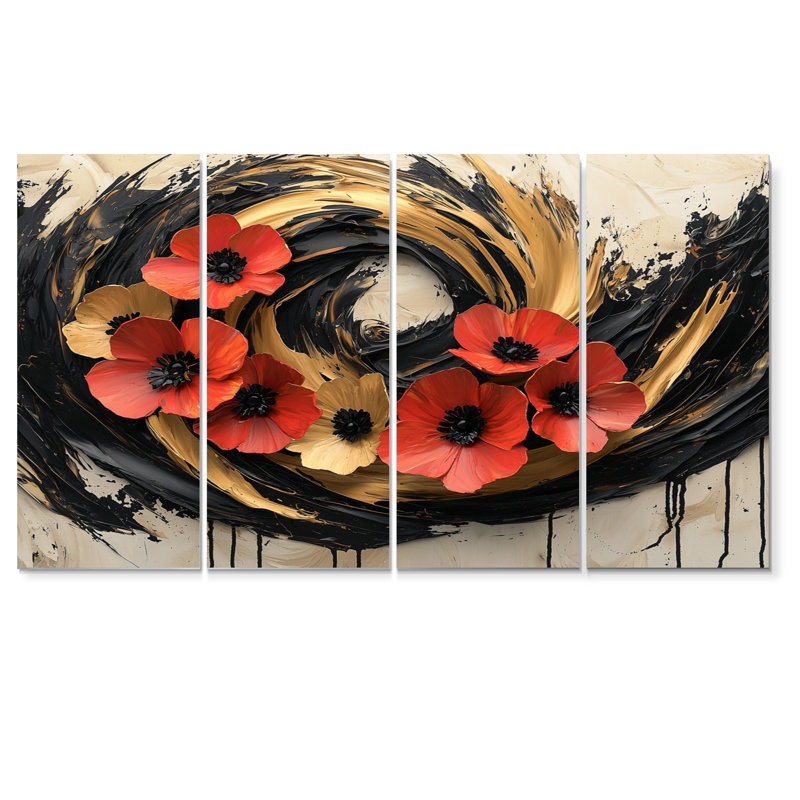 Cadogan - art mural couronne - art mural traditionnel sur toile 4 pièces, H 32 po x l 64 po