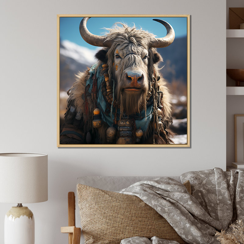 «Brown Yaks Highland Mountain Charm I - Yaks», art mural, H 36 po x l 36 po x P 1,5 po, Cadre flottant brun