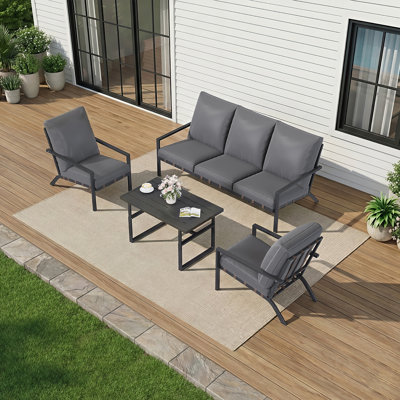 4-piece Outdoor Set: 3-seater Sofa, Armchairs & Coffee Table, Weather-resistant
