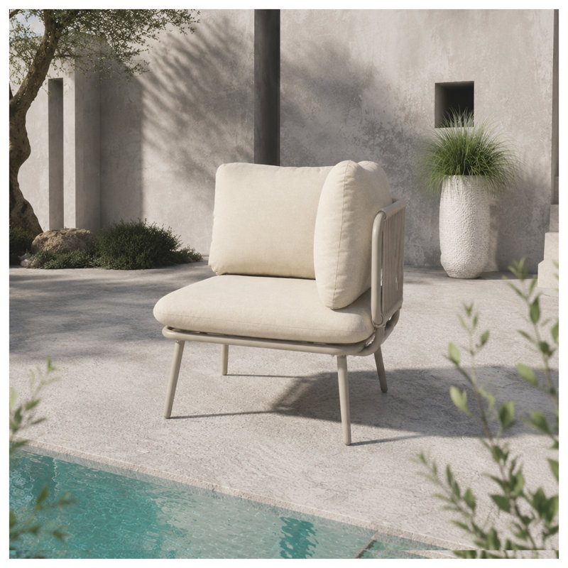 Fauteuil d'angle modulaire extérieur en corde avec coussins, structure en fer antirouille, siège d'appoint pour terrasse, beige