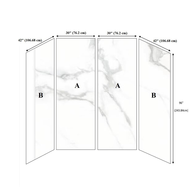 96” Waterproof SPC Shower Wall Panel Kit – 4-Piece Grout-Free Bathroom Surround (42"x60"x96"), 42" H x 96" W x 0.30" D