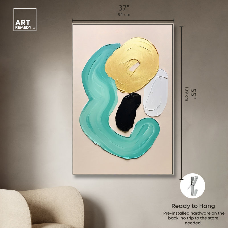 Abstrait boucles d'oreilles formes abstraites, art mural tendance par Art Remedy, Cadre argenté, H 55 po x l 37 po