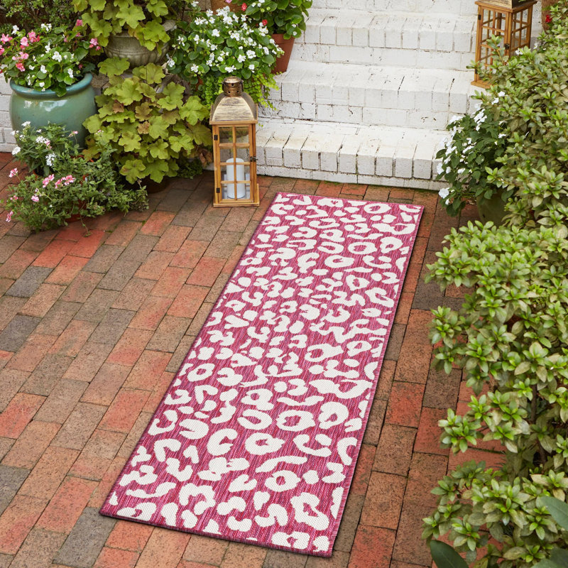 Tapis intérieur / extérieur magenta / ivoire, Tapis de couloir 2 pi 11 po x 10 pi