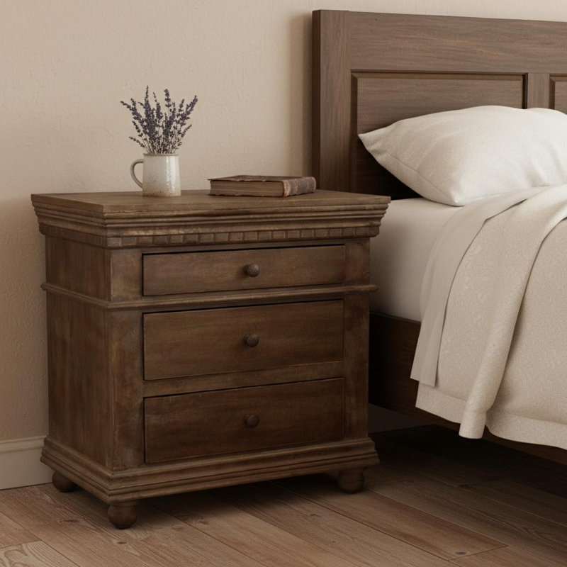 30" Solid Wood Three Drawer Nightstand